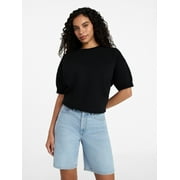 TIME AND TRU Women's Fleece Sweatshirt with Short Sleeves, Sizes XS-XXXL