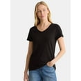 thumbnail image 1 of Time and Tru Women's Cotton V-Neck Tee with Short Sleeves, Sizes XS-XXXL, 1 of 5