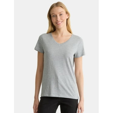 Time and Tru Women's Cotton V-Neck Tee with Short Sleeves, Sizes XS-XXXL