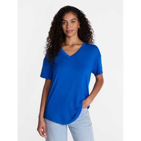 Time and Tru Women's V-Neck Tunic Tee with Short Sleeves, Sizes XS-XXXL