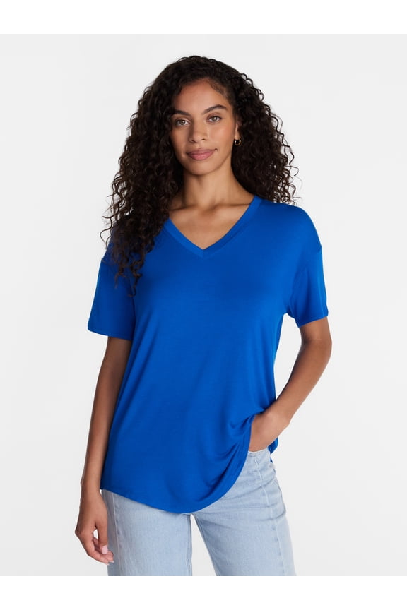 Women's V-Neck Tunic Tee with Short Sleeves, Sizes XS-XXXL