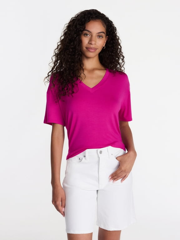 Women's V-Neck Tunic Tee with Short Sleeves, Sizes XS-XXXL