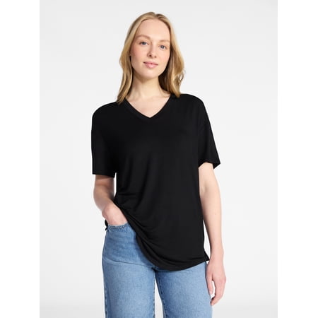 Time and Tru Women's V-Neck Tunic Tee with Short Sleeves, Sizes XS-XXXL