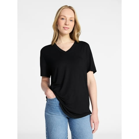 Women's V-Neck Tunic Tee with Short Sleeves, Sizes XS-XXXL