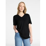 Time and Tru Womens V-Neck Tunic Tee with Short Sleeves, Sizes XS-L