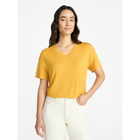 Women's V-Neck Tunic Tee with Short Sleeves, Sizes XS-XXXL