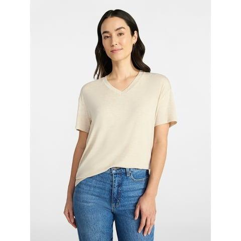 Women's V-Neck Tunic Tee with Short Sleeves, Sizes XS-XXXL