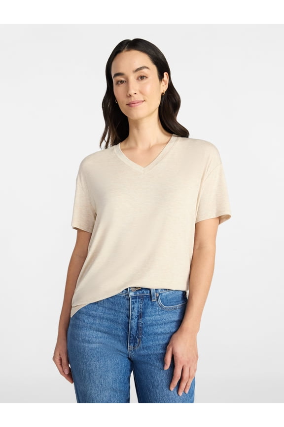 Women's V-Neck Tunic Tee with Short Sleeves, Sizes XS-XXXL