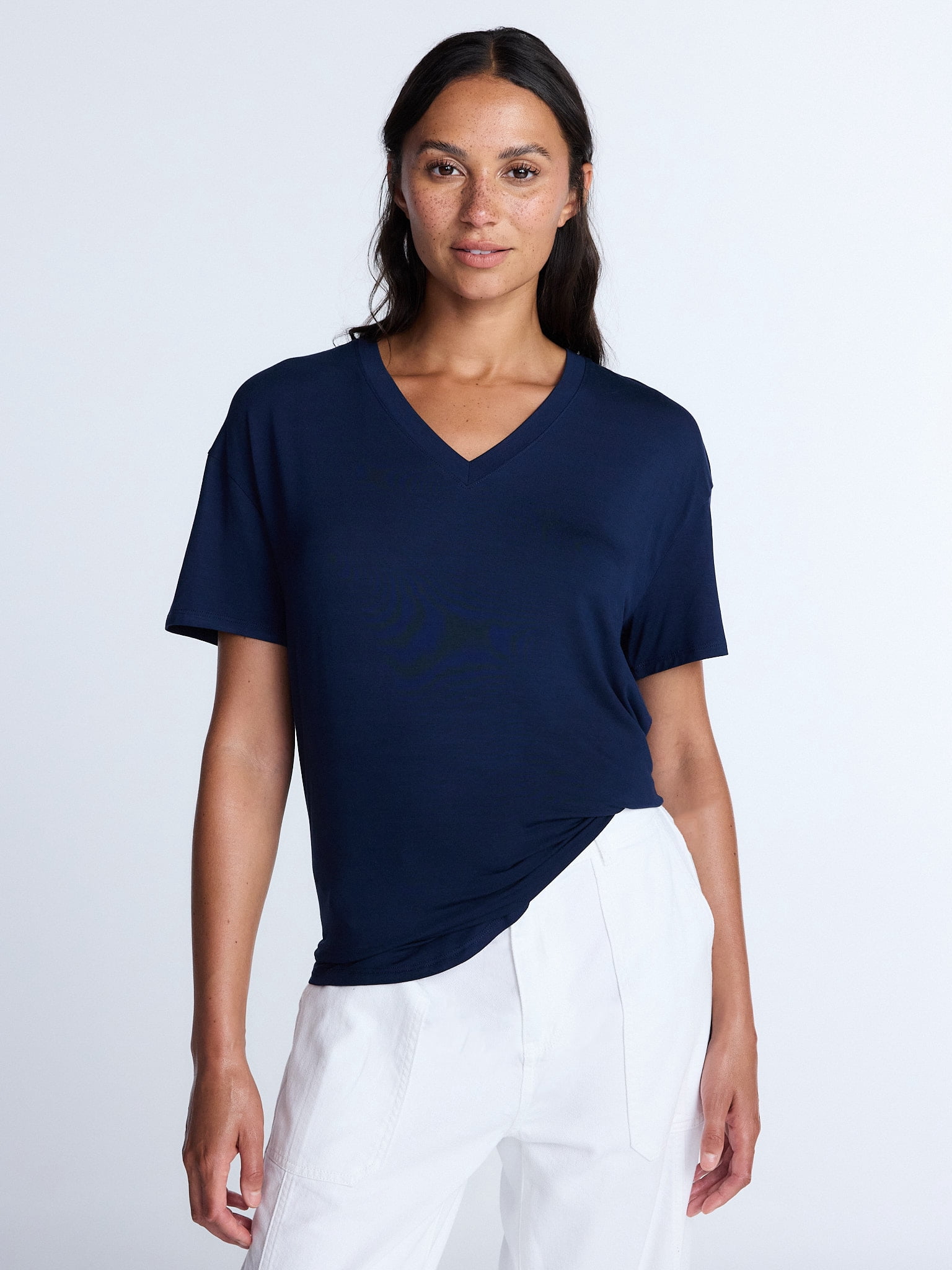 Time and Tru Women's V Neck Tunic Tee with Short Sleeves, Sizes XS-XXXL