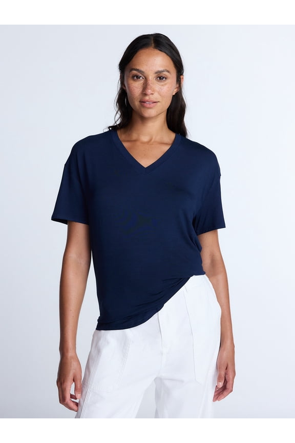 Women's V Neck Tunic Tee with Short Sleeves, Sizes XS-XXXL