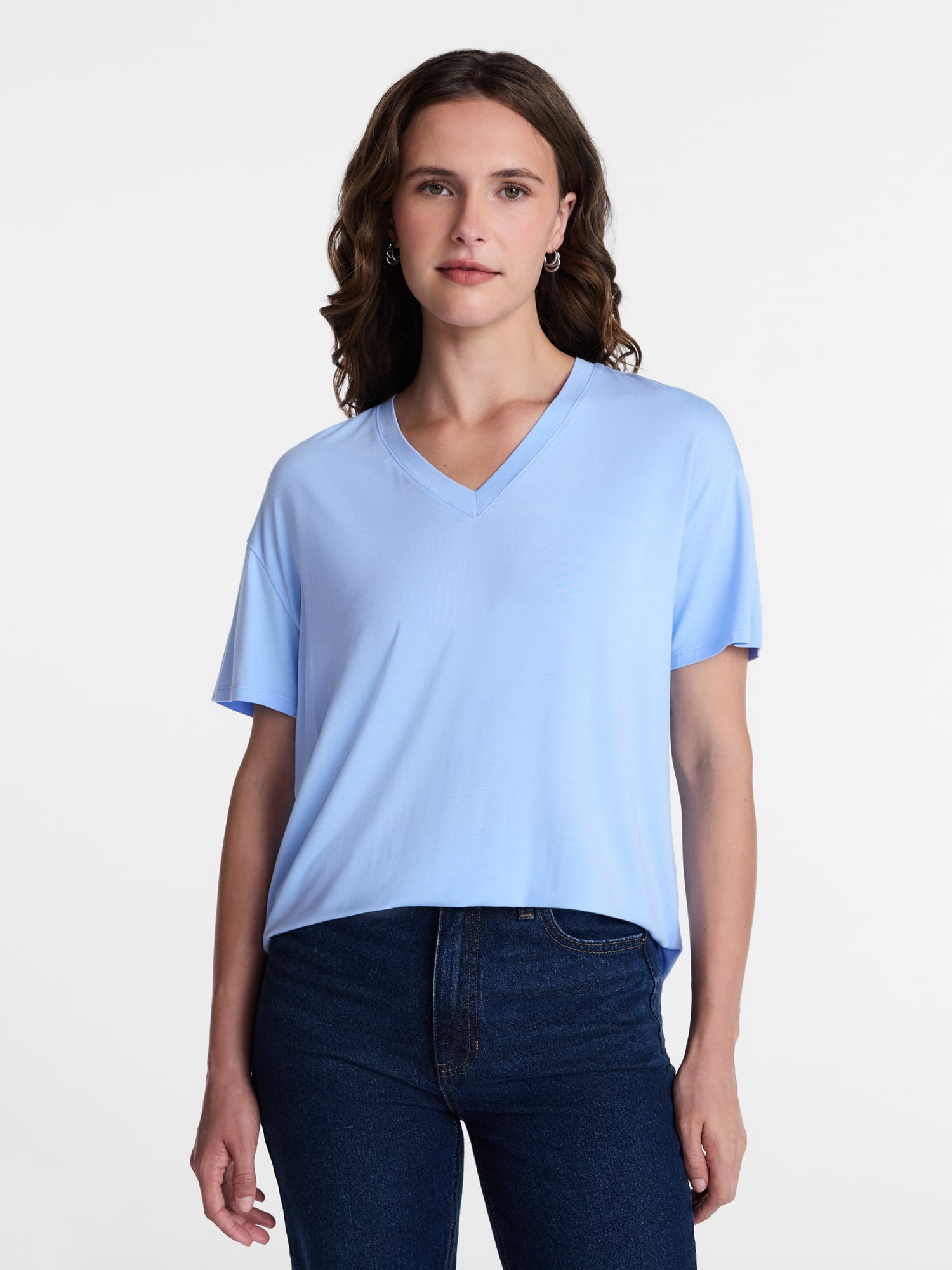 Time and Tru Women's V-Neck Tunic Tee with Short Sleeves, Sizes XS-XXXL