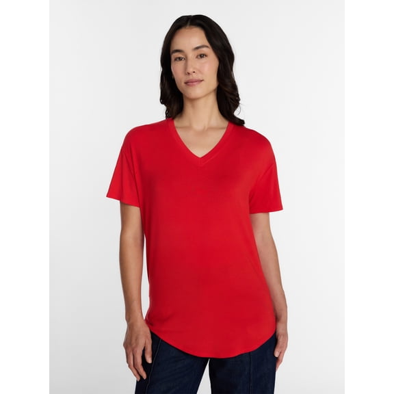Time and Tru Women's V-Neck Tunic Tee with Short Sleeves, Sizes XS-XXXL