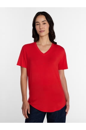 Women's V-Neck Tunic Tee with Short Sleeves, Sizes XS-XXXL