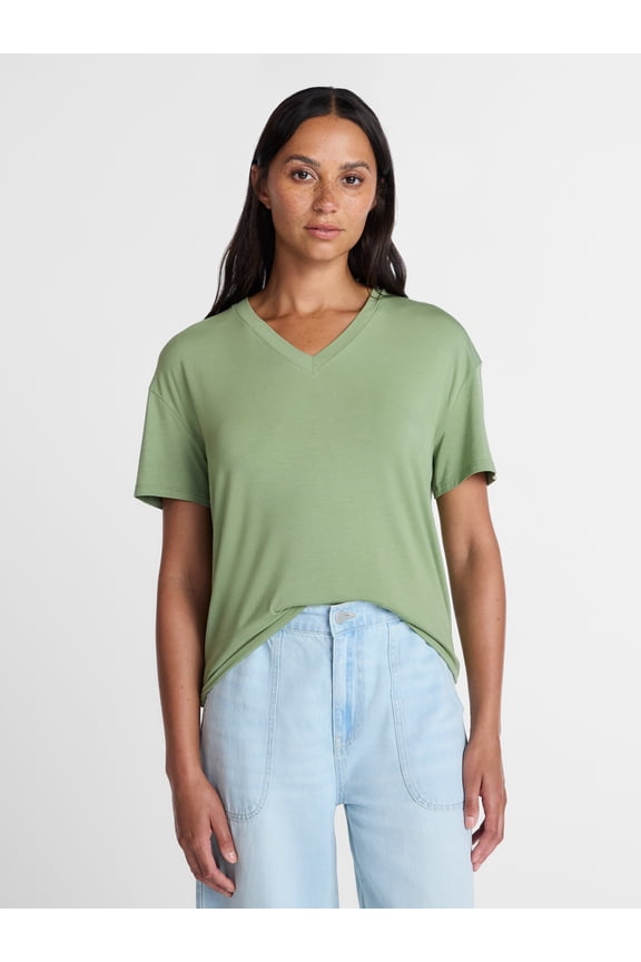 Women's V Neck Tunic Tee with Short Sleeves, Sizes XS-XXXL