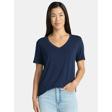 Time and Tru Women's V-Neck Tunic Tee with Short Sleeves, Sizes XS-XXXL