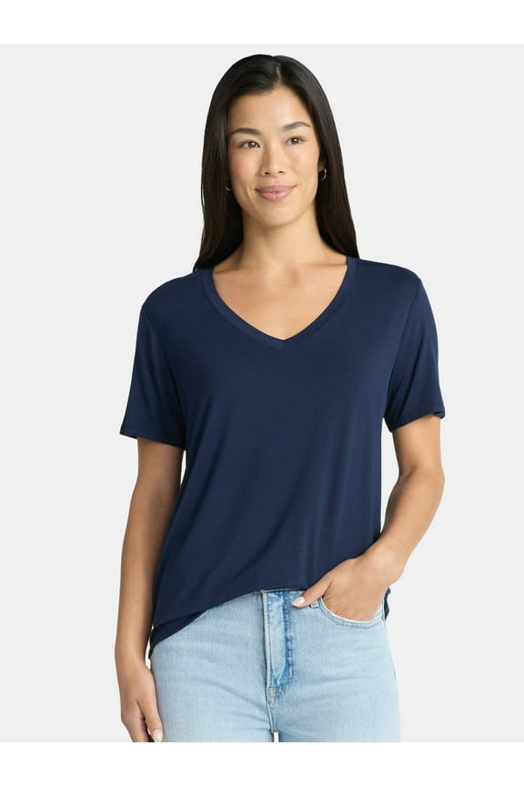 Women's V-Neck Tunic Tee with Short Sleeves, Sizes XS-XXXL