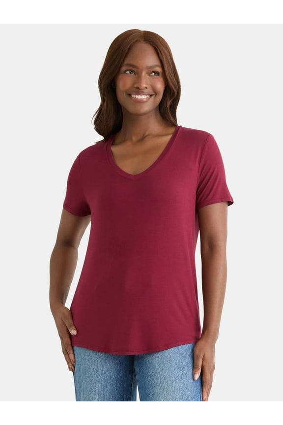Women's V-Neck Tunic Tee with Short Sleeves, Sizes XS-XXXL