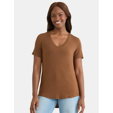 Time and Tru Women's V-Neck Tunic Tee with Short Sleeves, Sizes XS-XXXL