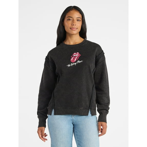 Time and Tru Women's Rolling Stones Tongue Graphic Sweatshirt with Long Sleeves, Sizes XS-XXXL