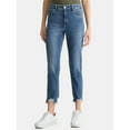 thumbnail image 1 of Time and Tru Women's High Rise Straight Leg Destructed Hem Jeans, 26" Inseam, Sizes 0-20, 1 of 5