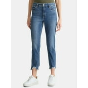 TIME AND TRU Women's High Rise Straight Leg Destructed Hem Jeans, 26" Inseam, Sizes 0-20