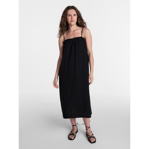 Time and Tru Women's Cotton Double Cloth Sleeveless Maxi Dress, Sizes XS-XXXL