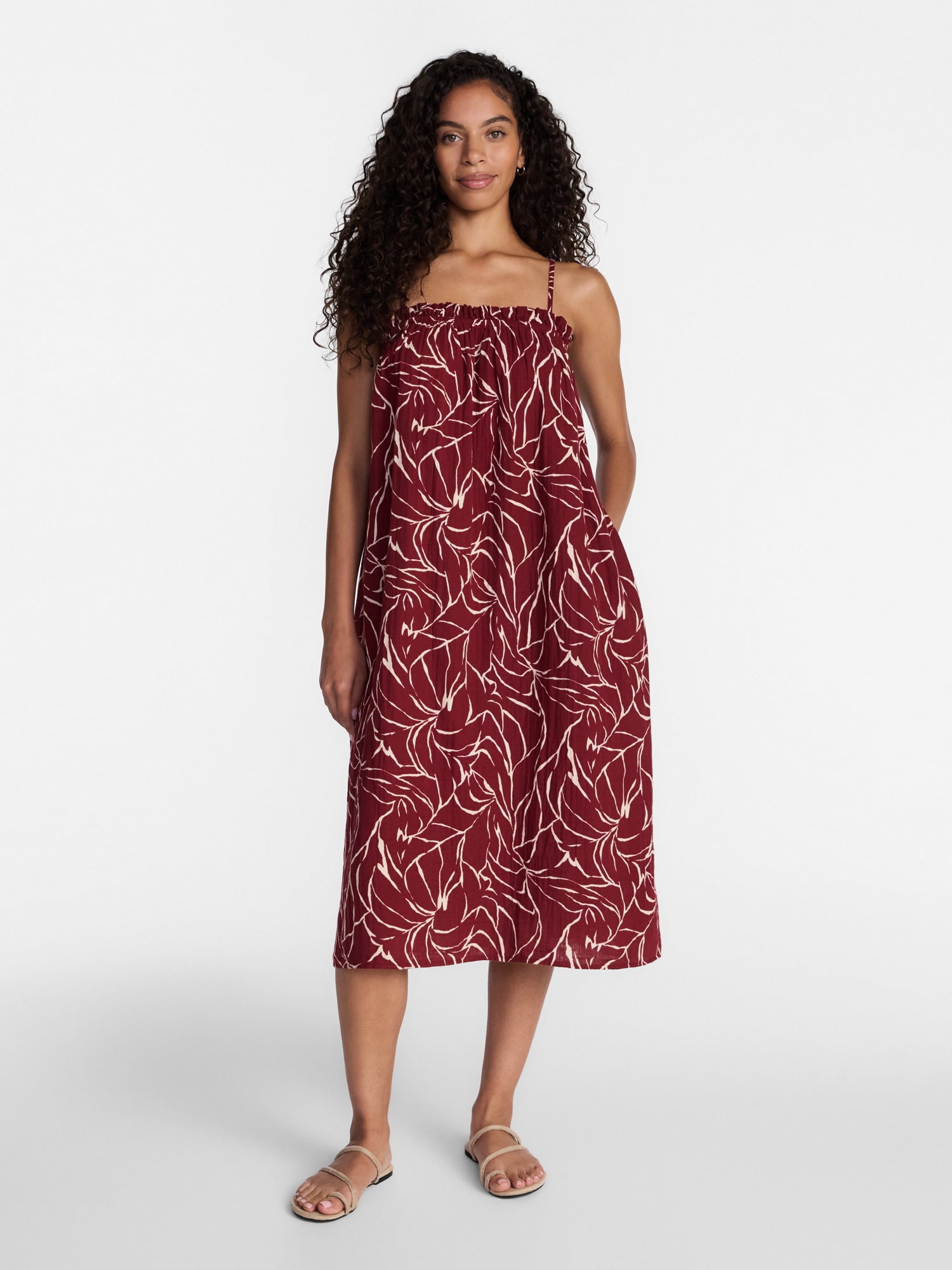 Time and Tru Women's Cotton Double Cloth Sleeveless Maxi Dress, Sizes XS-XXXL