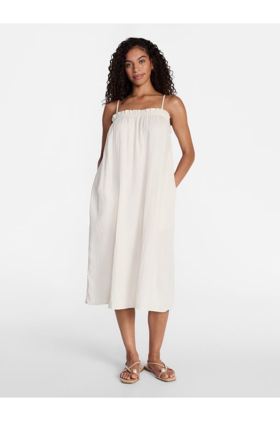 Women's Sleeveless Double Cloth Cotton Midi Dress, Sizes XS-XXXL