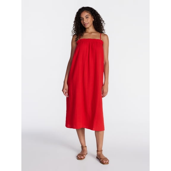 Time and Tru Women's Sleeveless Double Cloth Cotton Midi Dress, Sizes XS-XXXL