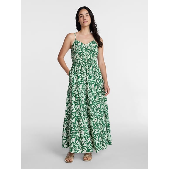 Time and Tru Women's Sleeveless Tiered Cotton Maxi Dress, Sizes XS-XXXL