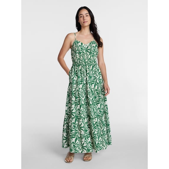 Time and Tru Women's Sleeveless Tiered Cotton Maxi Dress, Sizes XS-XXXL