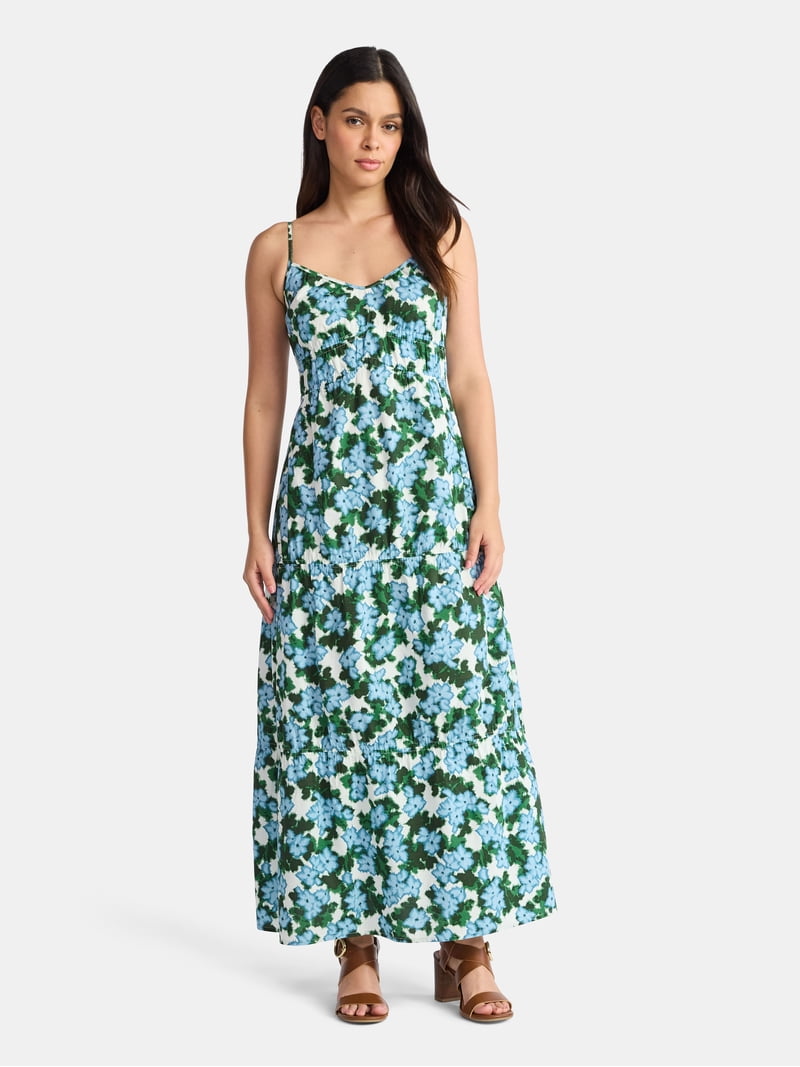 Time and Tru Women's Strappy Cotton Maxi Dress, Sizes XS-XXXL