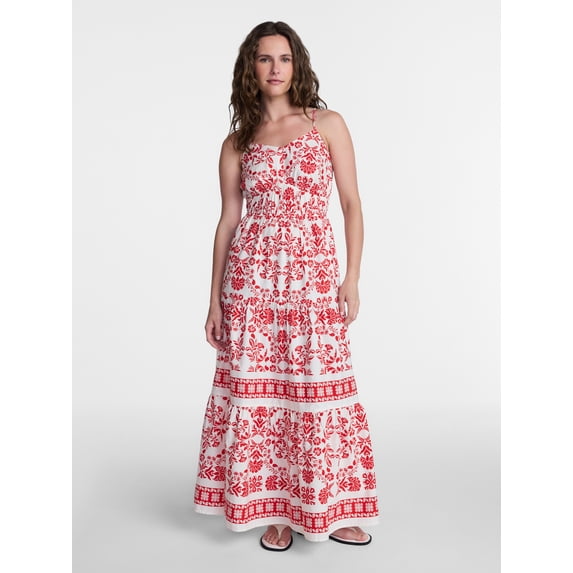 Time and Tru Women's Sleeveless Tiered Cotton Maxi Dress, Sizes XS-XXXL