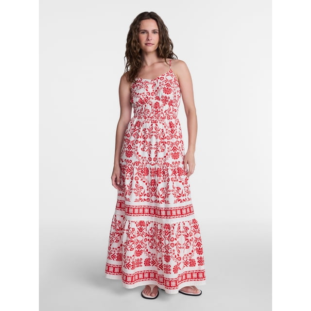 Time and Tru Women's Sleeveless Tiered Cotton Maxi Dress, Sizes XS-XXXL