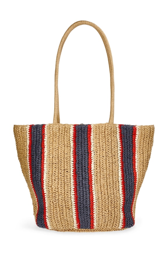 Striped Straw Tote Handbag, Multicolor