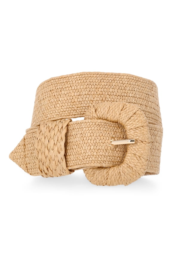 Women's Raffia Stretch Belt, L/XL, Natural