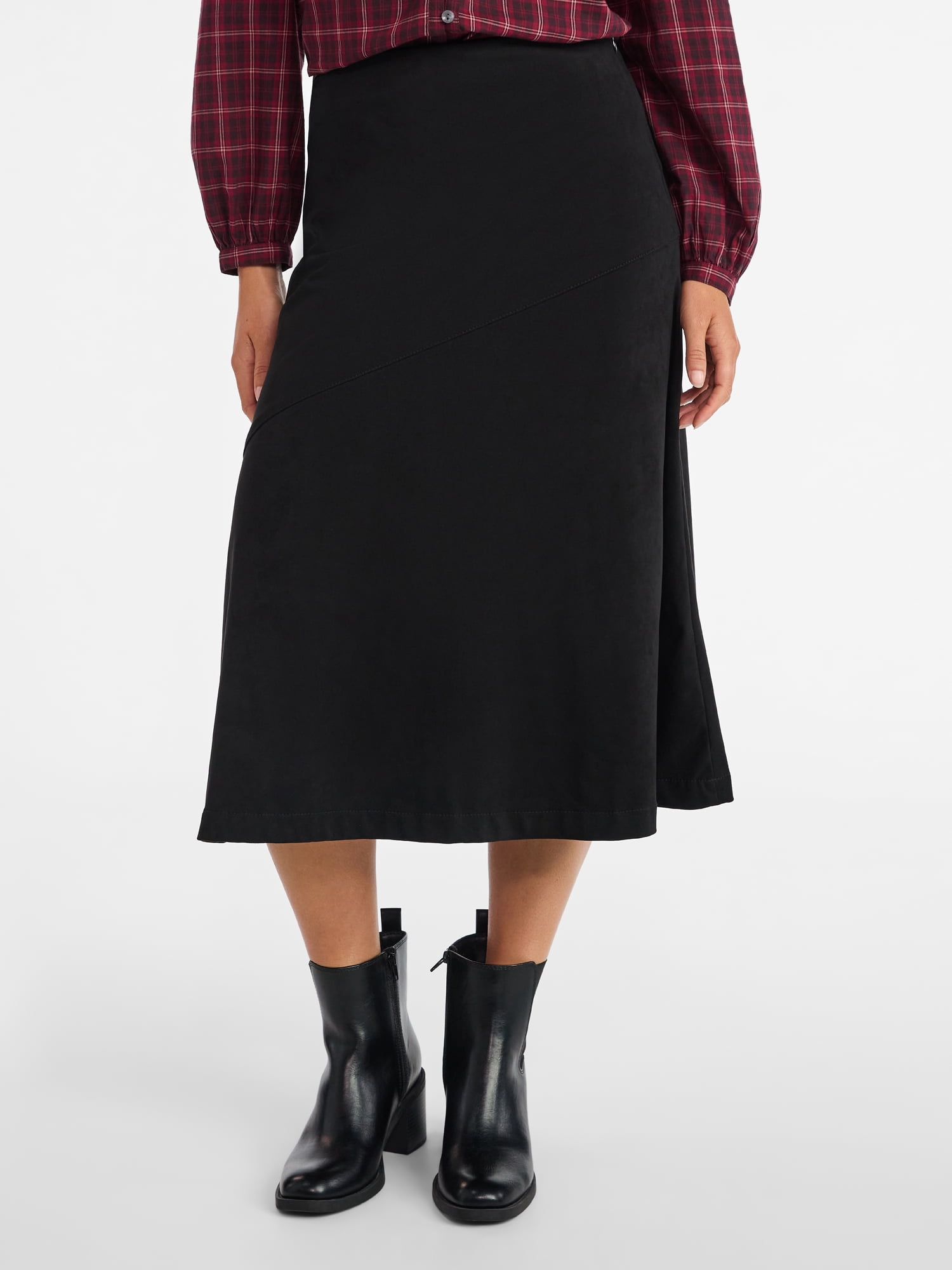 Time and Tru Women's Faux Suede Midi Skirt, 31" Length, Sizes 0-18