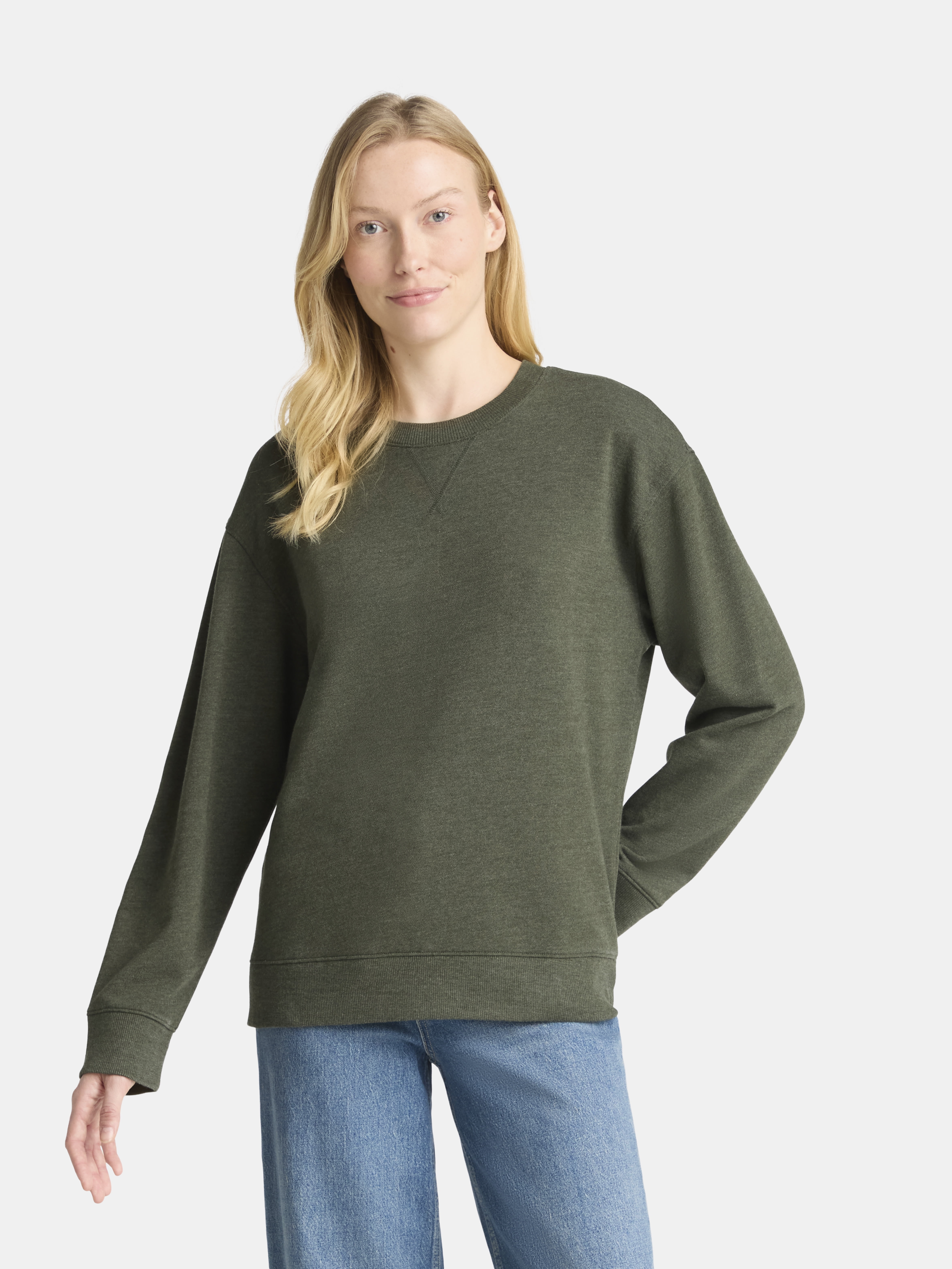 Time and Tru Women's and Women's Plus Crewneck Sweatshirt with Long Sleeves, Sizes XS-4X