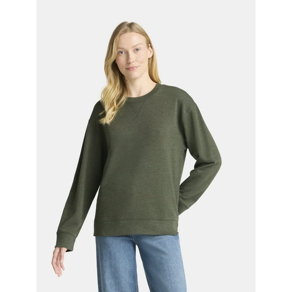 Time and Tru Women's and Women's Plus Crewneck Sweatshirt with Long Sleeves, Sizes XS-4X