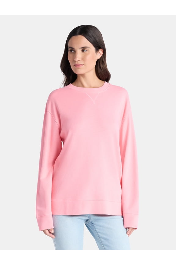 Women's and Women's Plus Crewneck Sweatshirt with Long Sleeves, Sizes XS-4X