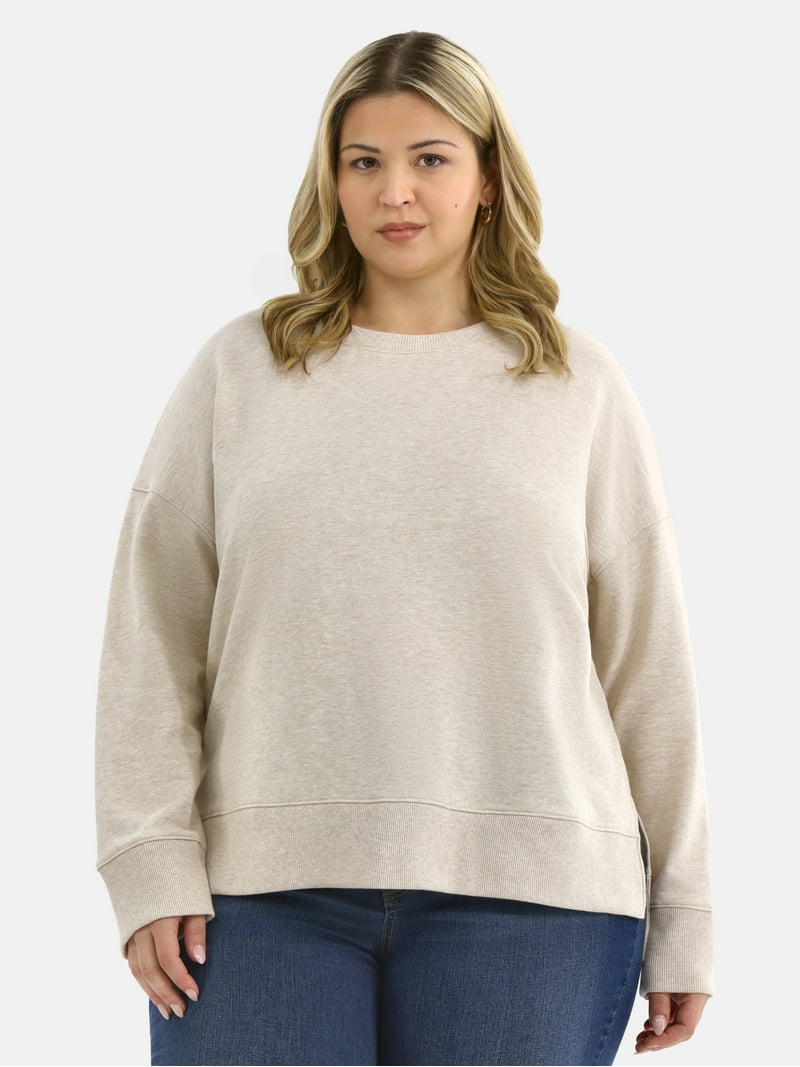 Time and Tru Women's Crewneck Sweatshirt with High-Low Hem, Sizes