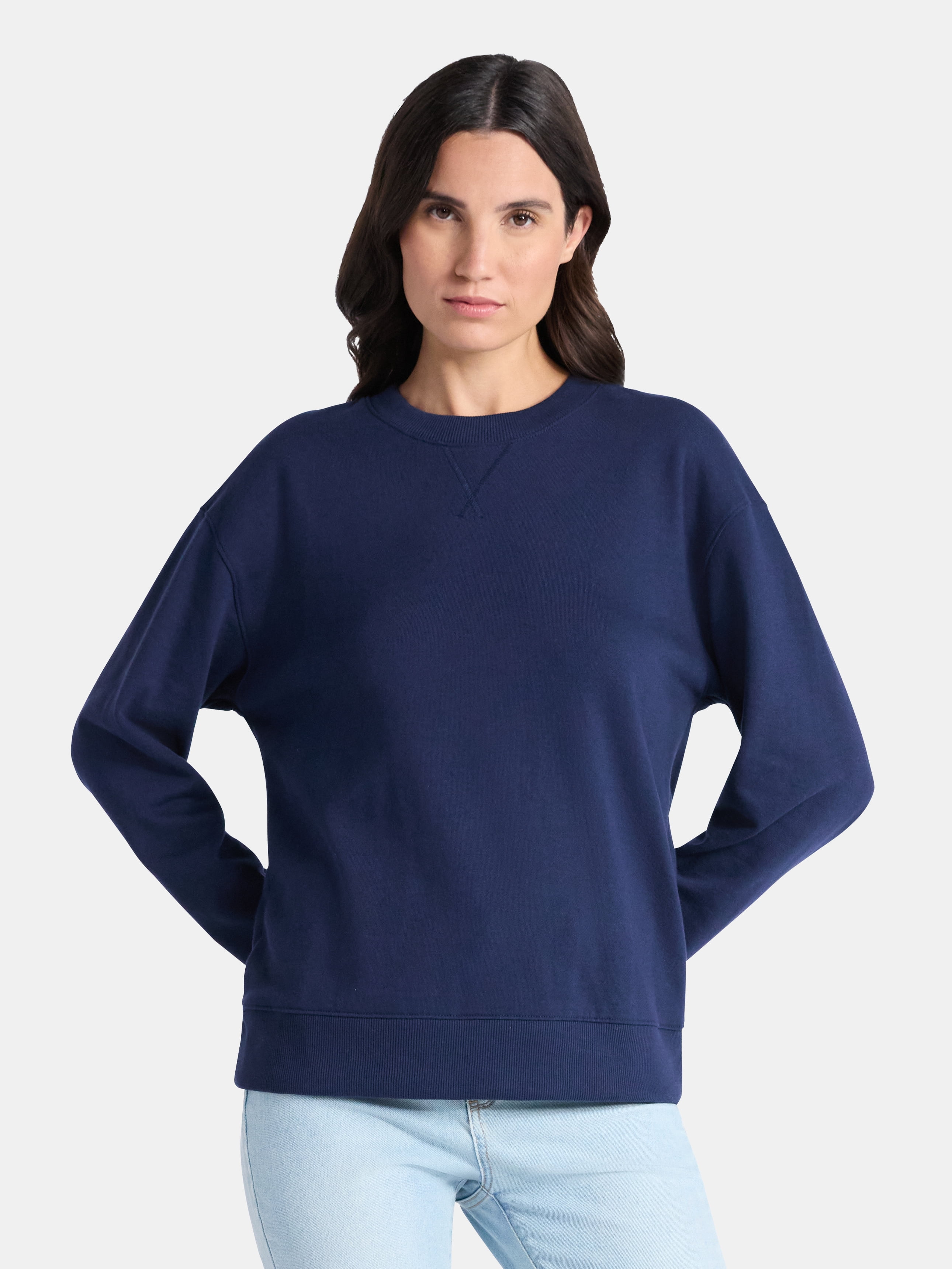 Time and Tru Women's and Women's Plus Crewneck Sweatshirt with Long Sleeves, Sizes XS-4X