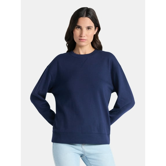 Time and Tru Women's and Women's Plus Crewneck Sweatshirt with Long Sleeves, Sizes XS-4X