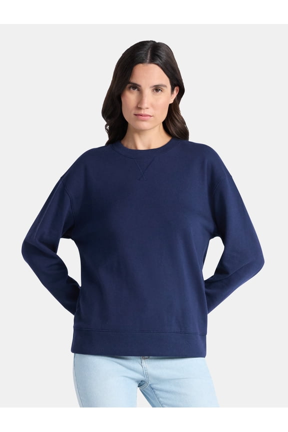 Women's and Women's Plus Crewneck Sweatshirt with Long Sleeves, Sizes XS-4X