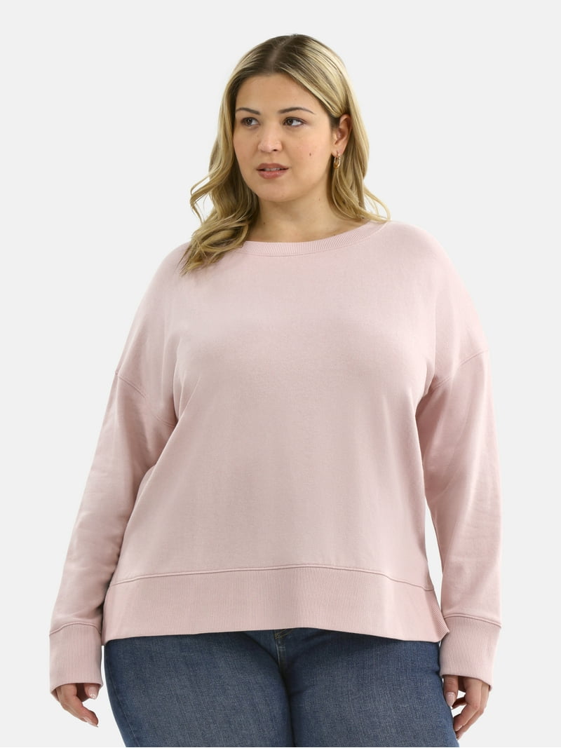 Time and Tru Women's Relaxed Cotton Blend Crewneck Sweatshirt with