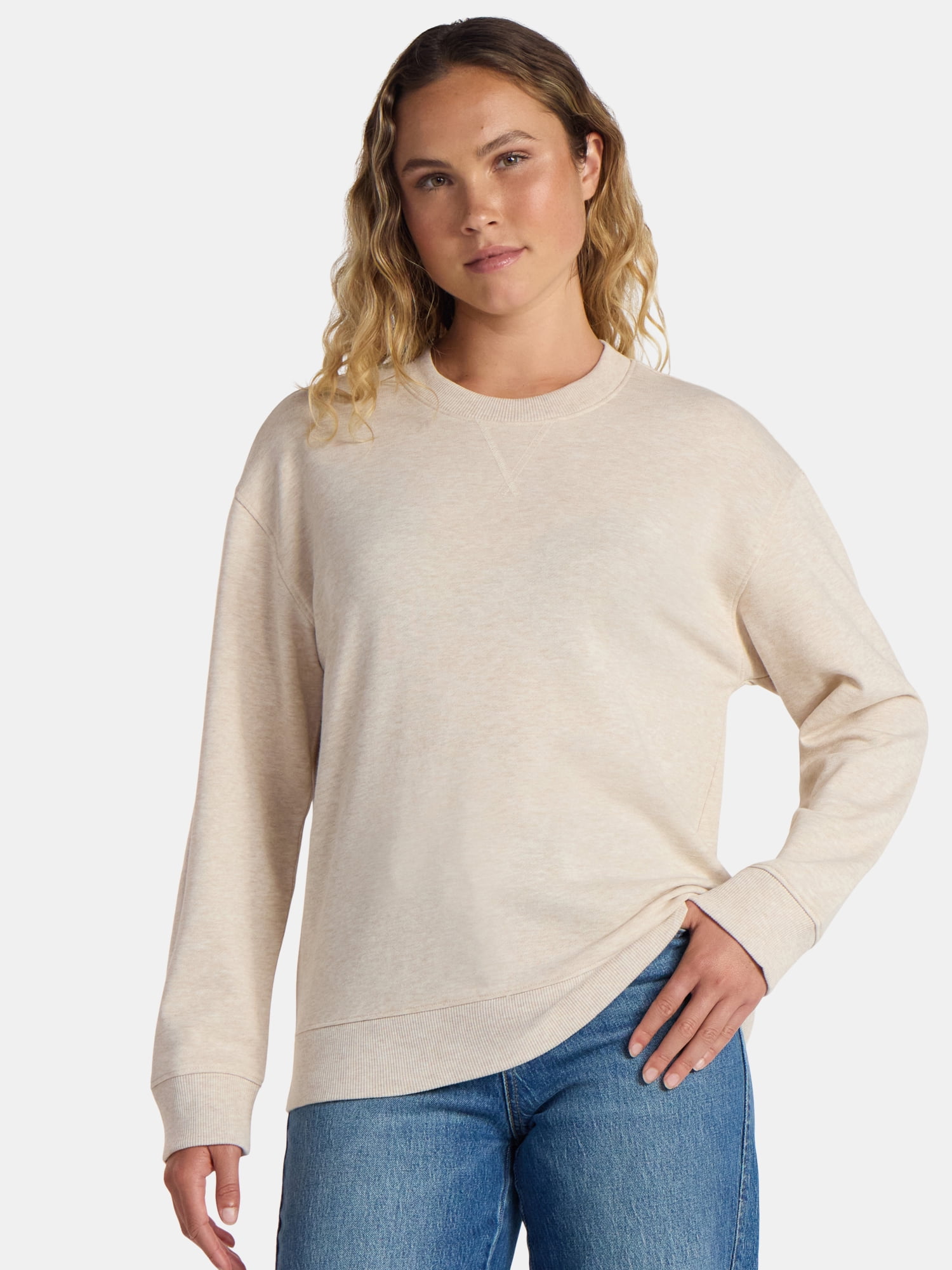 Time and Tru Women’s and Women’s Plus French Terry Crewneck Sweatshirt, Sizes XS-3XL