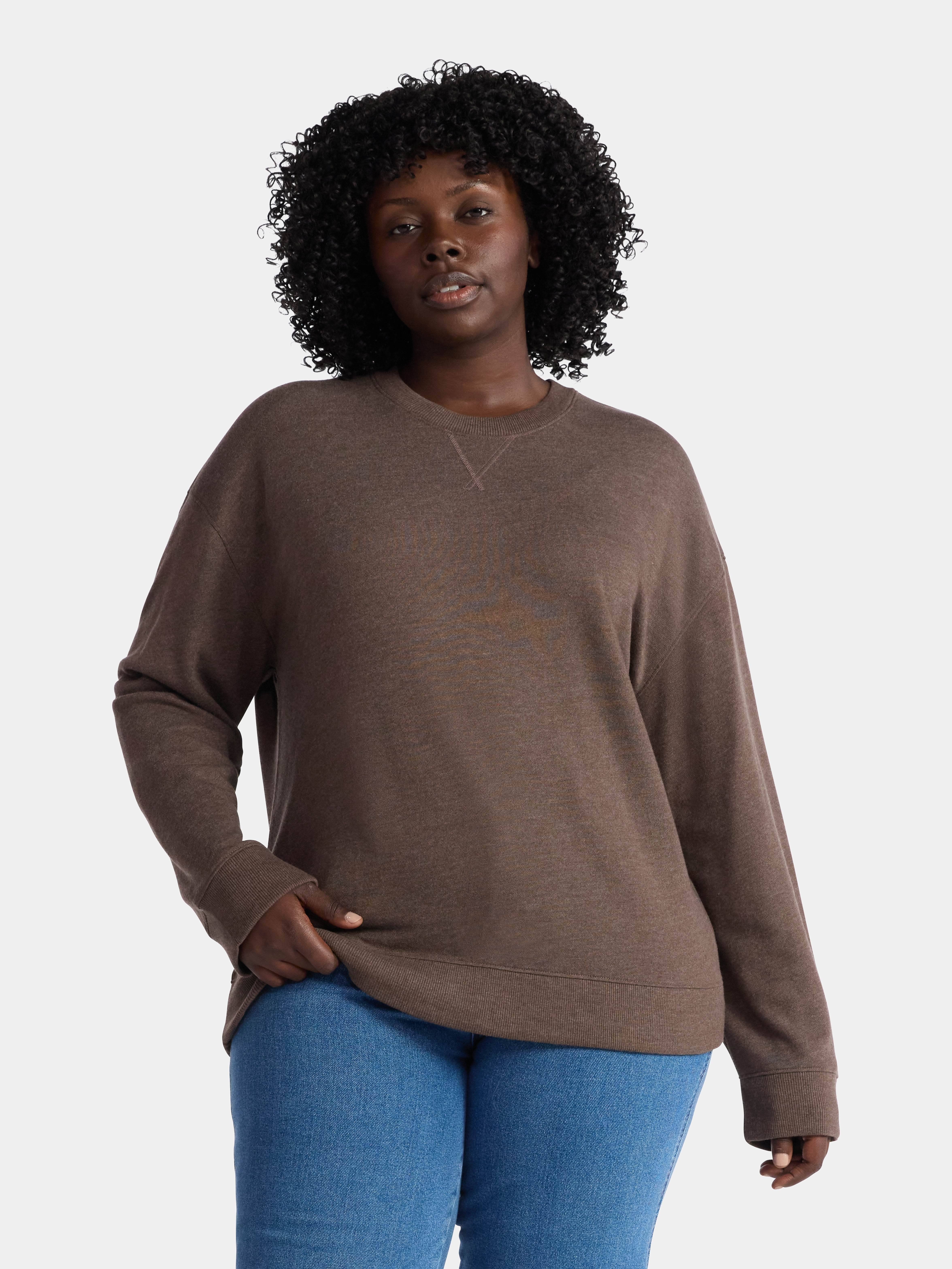 Time and Tru Women's and Women's Plus Crewneck Sweatshirt with Long Sleeves, Sizes XS-4X