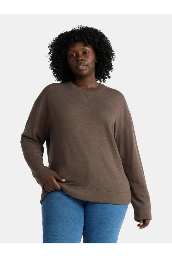 Women's and Women's Plus Crewneck Sweatshirt with Long Sleeves, Sizes XS-4X