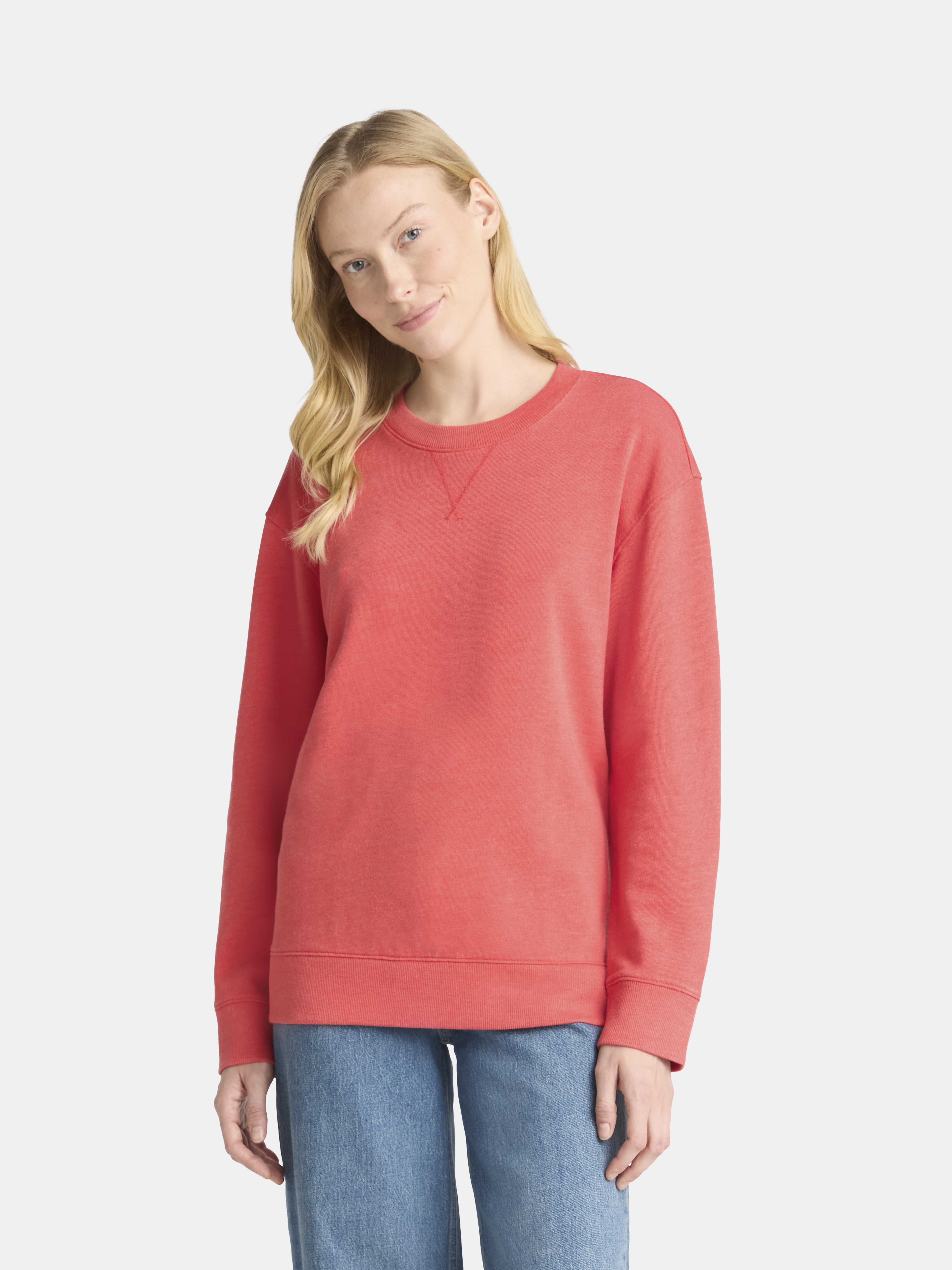 Time and Tru Women's and Women's Plus Crewneck Sweatshirt with Long Sleeves, Sizes XS-4X