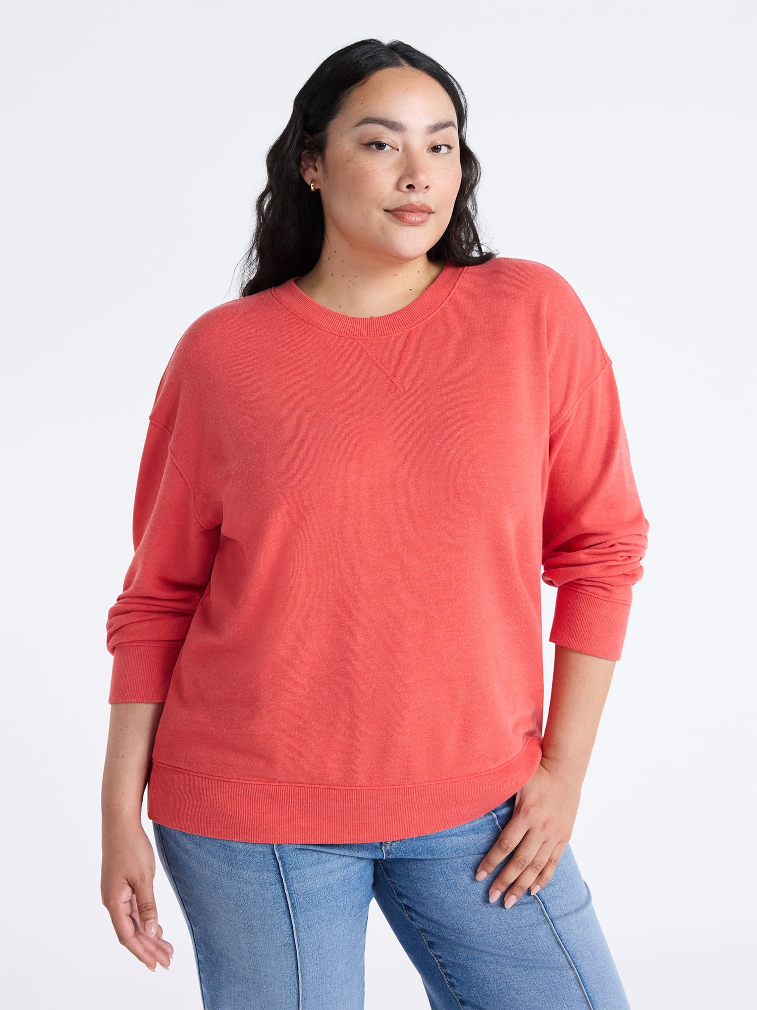 Time and Tru Women's and Women's Plus Crewneck Sweatshirt with Long Sleeves, Sizes XS-4X